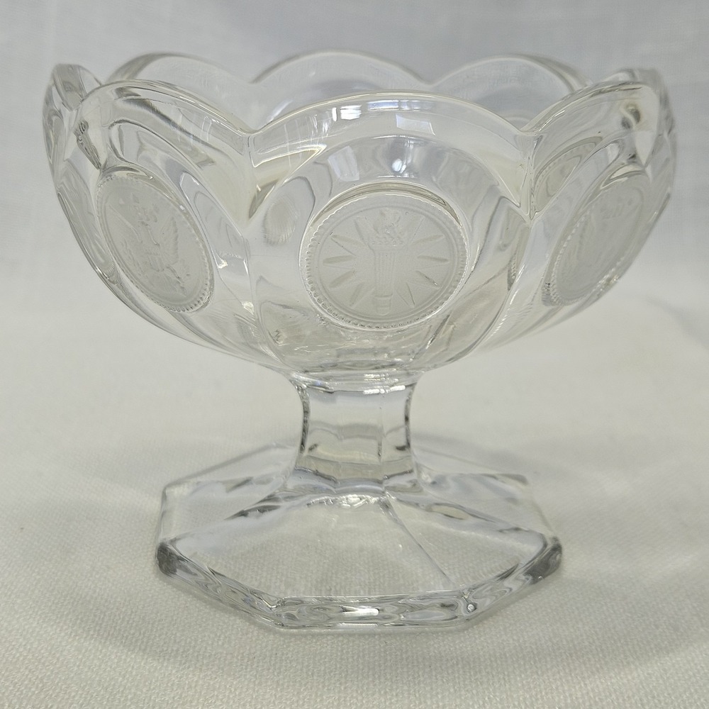 Fostoria Sherbet Dish Coin Clear Eagle Centennial 1886 Footed Glass Dessert Bowl
